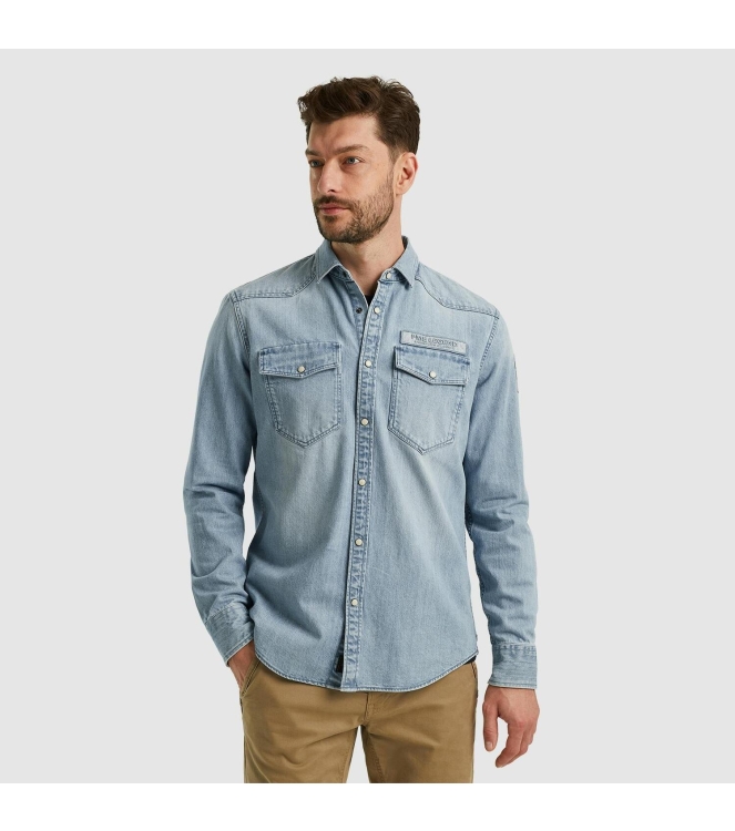 PME Legend Long Sleeve Shirt Bleach Indigo de BLD Bleached denim