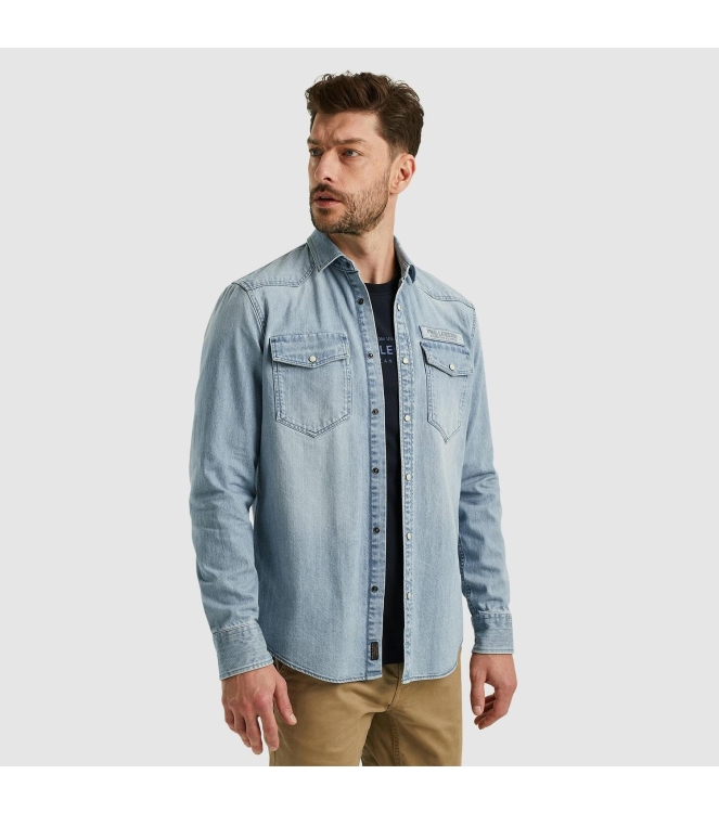 PME Legend Long Sleeve Shirt Bleach Indigo de BLD Bleached denim