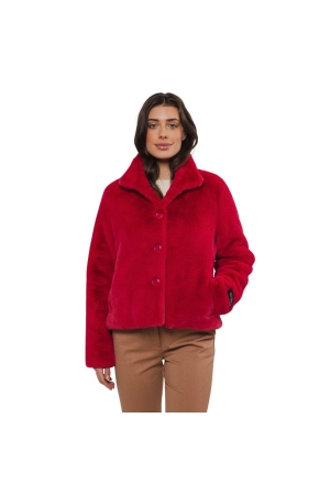 Rino en Pelle Single breasted fake fur jacket 10685 red berry