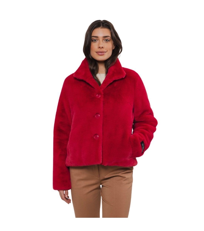 Rino en Pelle Single breasted fake fur jacket 10685 red berry