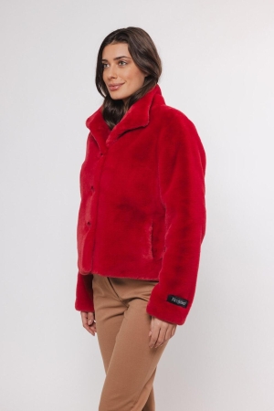 Rino en Pelle Single breasted fake fur jacket 10685 red berry