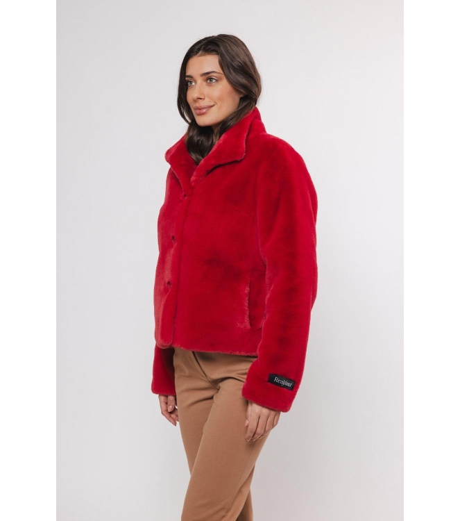 Rino en Pelle Single breasted fake fur jacket 10685 red berry