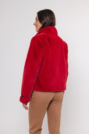 Rino en Pelle Single breasted fake fur jacket 10685 red berry