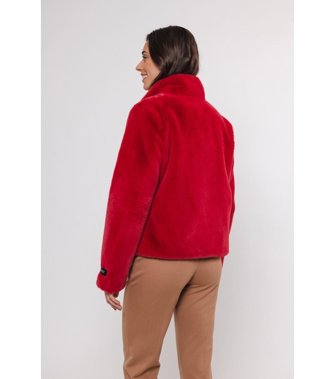Rino en Pelle Single breasted fake fur jacket 10685 red berry