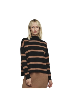 Rino en Pelle Mock neck stripe sweater 10752 black twig