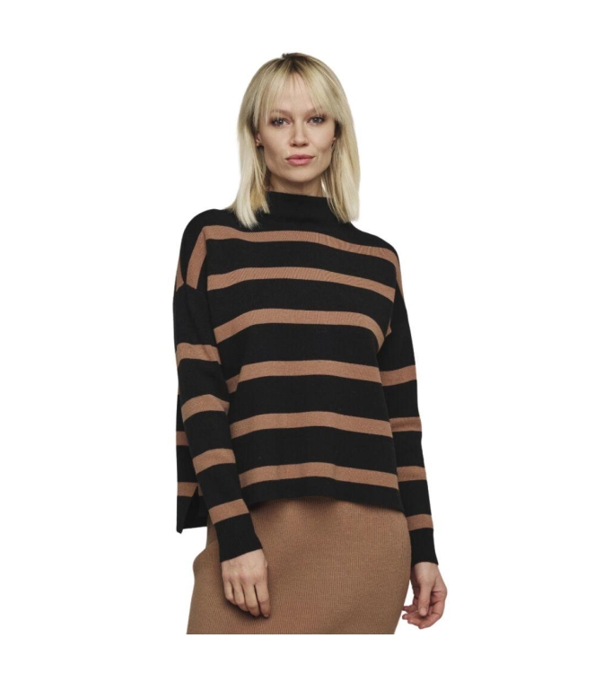Rino en Pelle Mock neck stripe sweater 10752 black twig