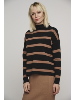 Rino en Pelle Mock neck stripe sweater 10752 black twig