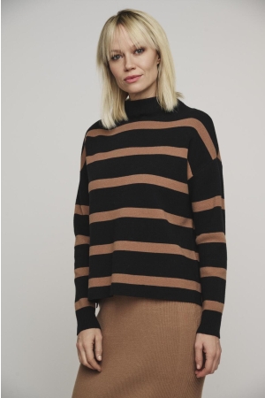 Rino en Pelle Mock neck stripe sweater 10752 black twig