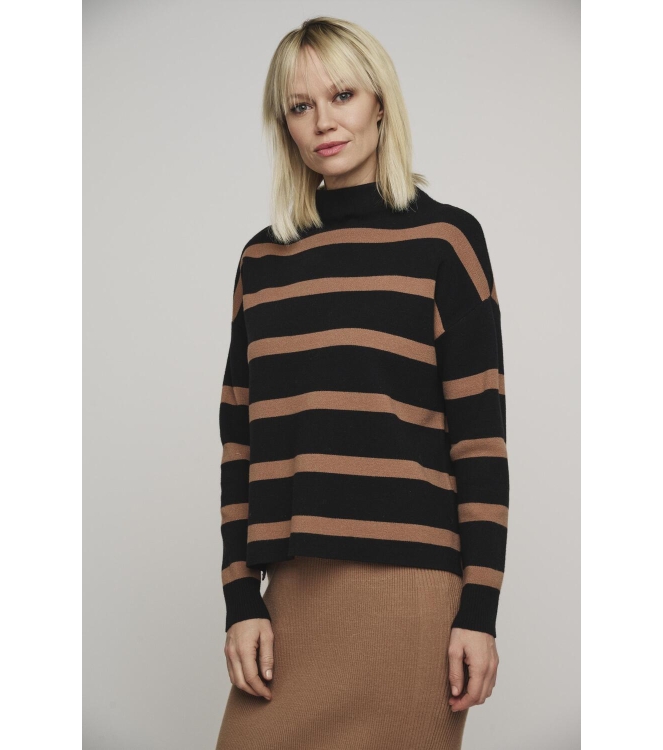 Rino en Pelle Mock neck stripe sweater 10752 black twig