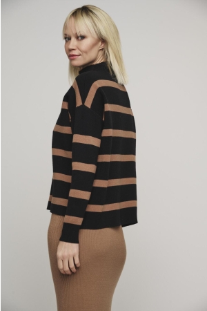 Rino en Pelle Mock neck stripe sweater 10752 black twig
