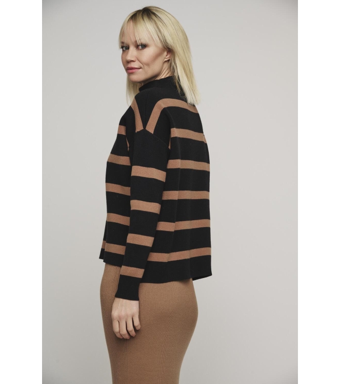Rino en Pelle Mock neck stripe sweater 10752 black twig