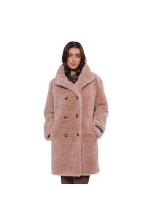 Rino en Pelle Mid long teddy coat 10728 powder