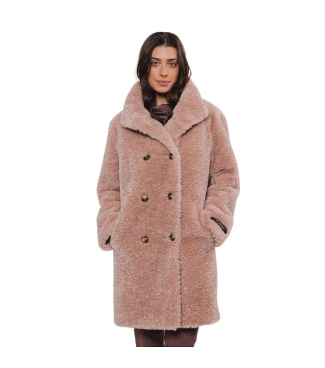 Rino en Pelle Mid long teddy coat 10728 powder