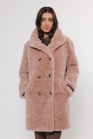 Rino en Pelle Mid long teddy coat 10728 powder