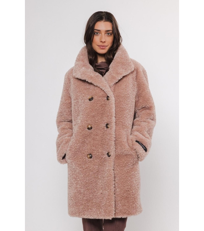 Rino en Pelle Mid long teddy coat 10728 powder