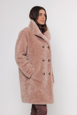 Rino en Pelle Mid long teddy coat 10728 powder