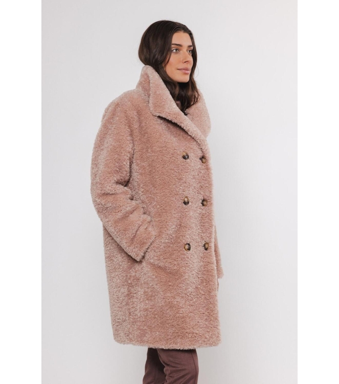 Rino en Pelle Mid long teddy coat 10728 powder