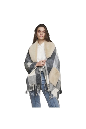 Rino en Pelle Poncho with fur details 10717 black birch