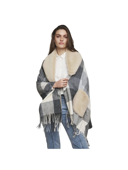 Rino en Pelle Poncho with fur details 10717 black birch