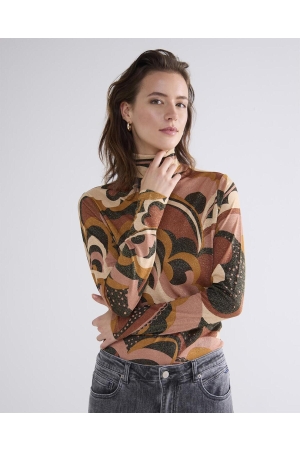Summum Woman Top ls turtle neck Big Flower On Sparkle Jersey 120 Multicolour