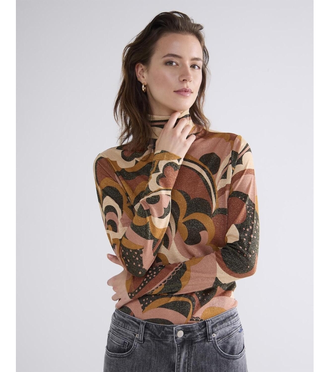 Summum Woman Top ls turtle neck Big Flower On Sparkle Jersey 120 Multicolour