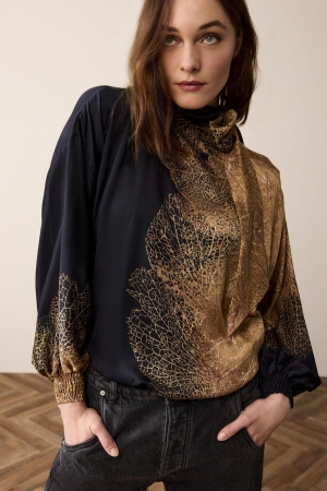 Summum Woman Bow tie top border print 715 Camel Brown