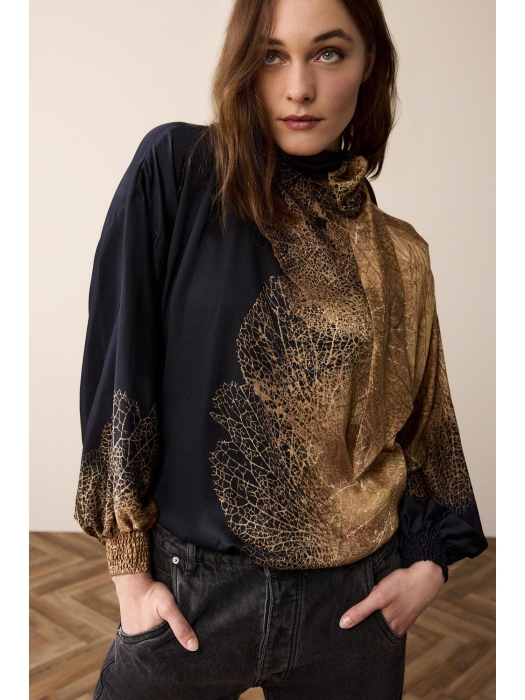 Summum Woman Bow tie top border print 715 Camel Brown