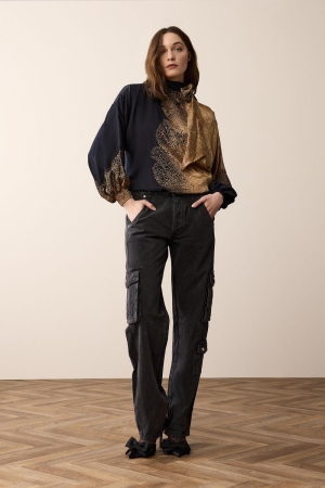 Summum Woman Bow tie top border print 715 Camel Brown