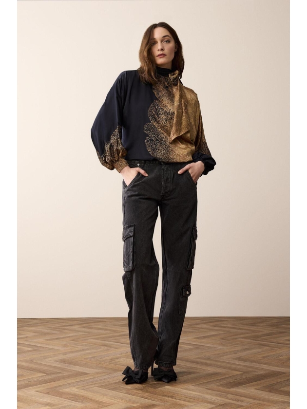 Summum Woman Bow tie top border print 715 Camel Brown