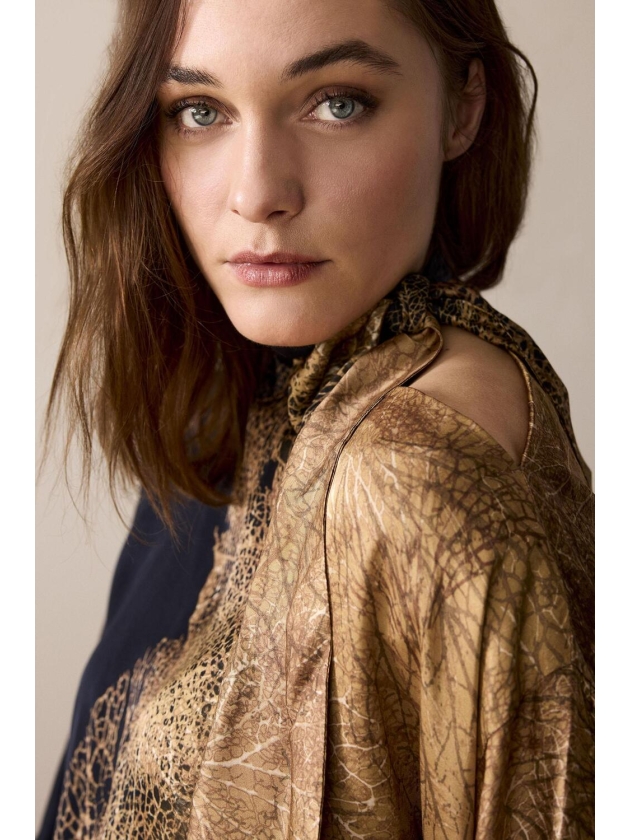 Summum Woman Bow tie top border print 715 Camel Brown