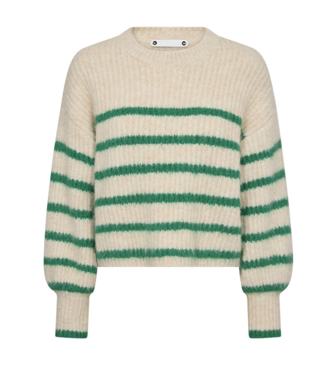 Co Couture CoralieCC Stripe O-Knitt 19934 Bone green
