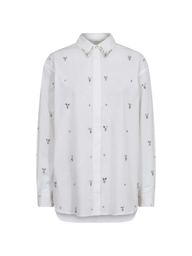 Copenhagen Muse Long sleeve shirt w rhinestones Bright white