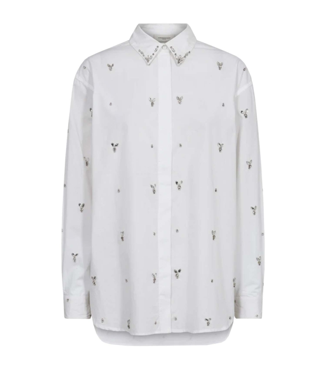 Copenhagen Muse Long sleeve shirt w rhinestones Bright white