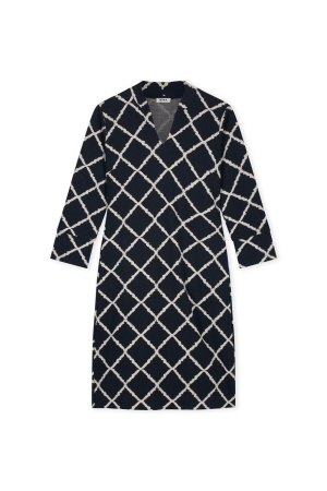 Kyra dress long sleeve big check 430 deep blue