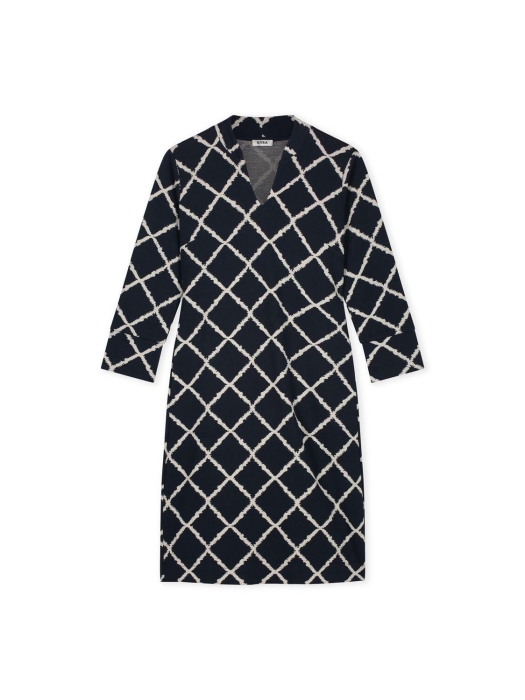 Kyra dress long sleeve big check 430 deep blue