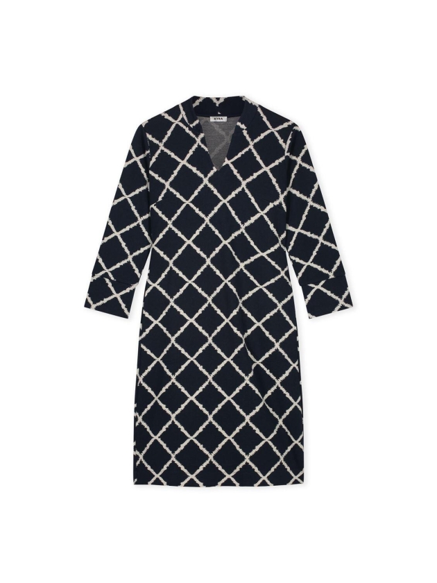 Kyra dress long sleeve big check 430 deep blue