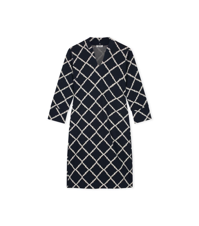 Kyra dress long sleeve big check 430 deep blue