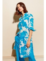 Kyra blouse long 3/4 sleeve flower print 415 blue lagoon