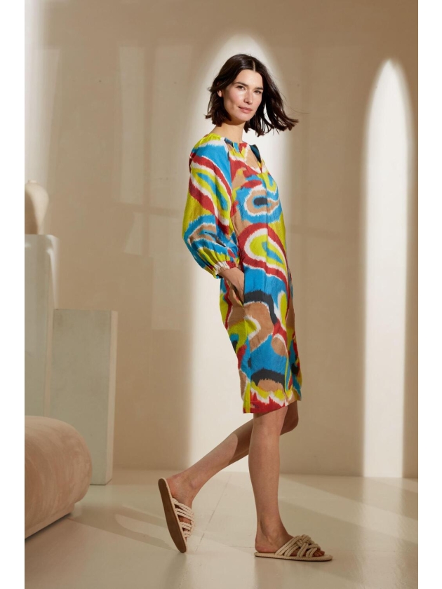 Kyra dress balloon sleeve multi print 415 blue lagoon