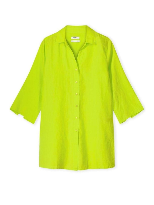 Kyra blouse 3/4 sleeve solid linen 357 cyber lime