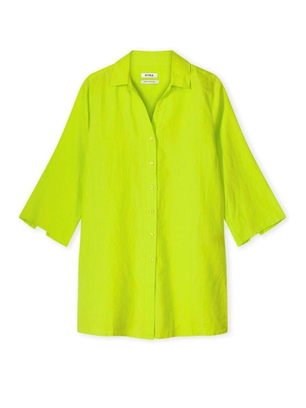 Kyra blouse 3/4 sleeve solid linen 357 cyber lime