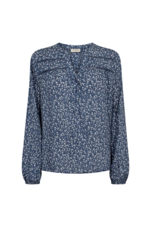 Freequent Printed blouse with slit Vintage indigo w.tofu