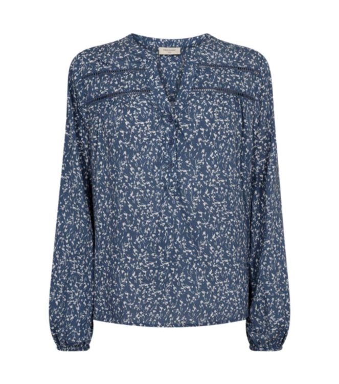 Freequent Printed blouse with slit Vintage indigo w.tofu