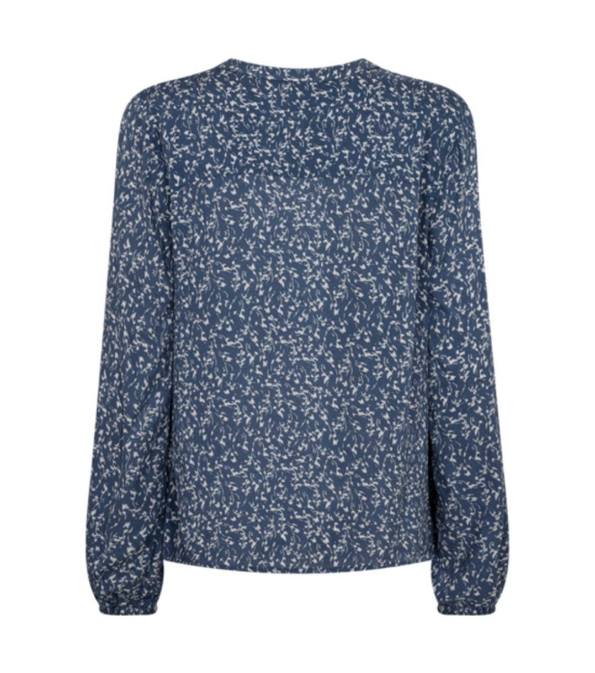 Freequent Printed blouse with slit Vintage indigo w.tofu