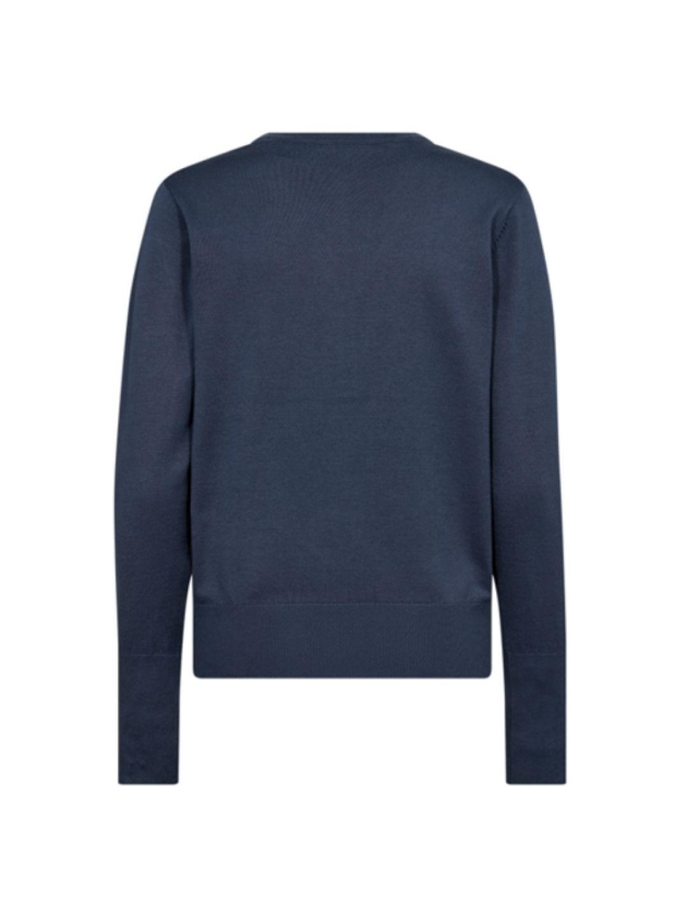 Freequent V-neck w. placket Vintage indigo