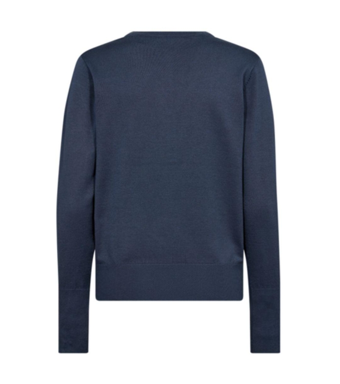 Freequent V-neck w. placket Vintage indigo