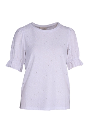 Freequent Pointelle pattern, puff sleeves Brilliant white