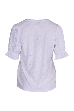 Freequent Pointelle pattern, puff sleeves Brilliant white