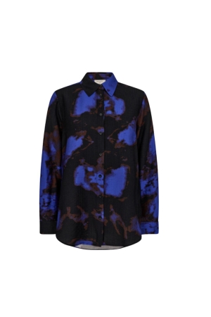 Freequent Printed shirt Black w. wedgewood