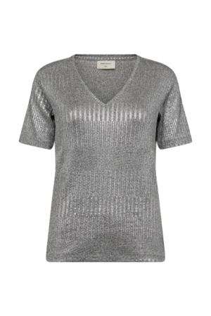 Freequent Rib tee w silver look Medium grey mel w. silver